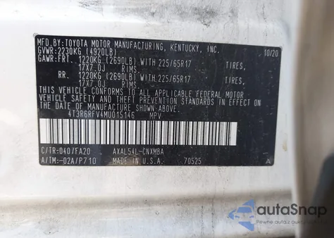 2021 Toyota Rav4 Hybrid Xle z USA, uszkodzony, nr VIN 4T3R6RFV4MU015146